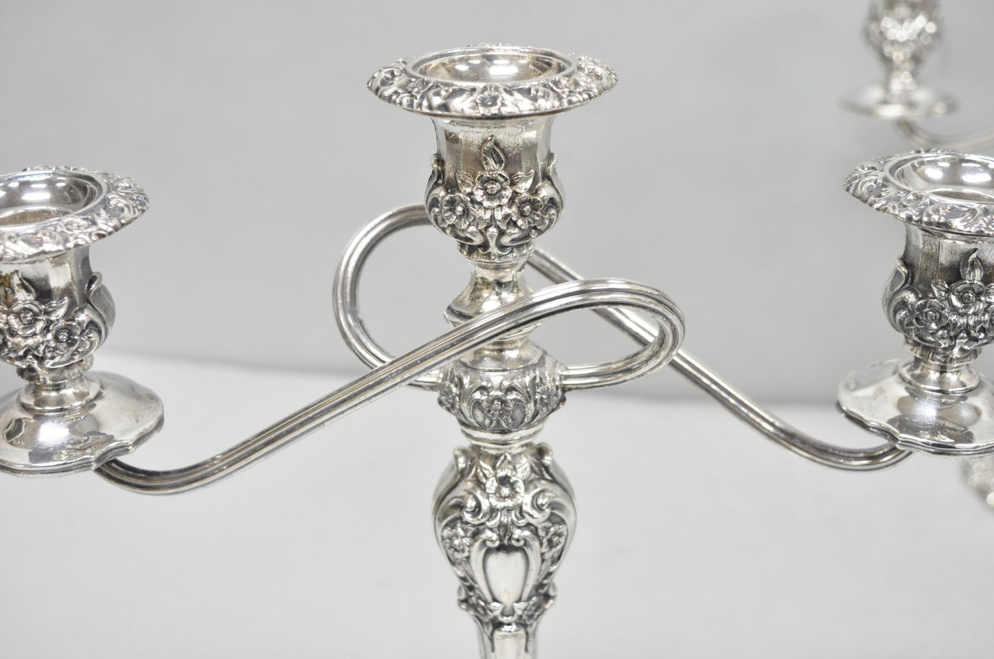 Vintage International Silver Co Countess Silver Plated 3 Arm Candelabra - Pair