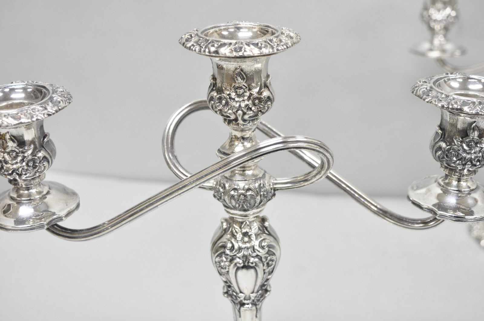 Vintage International Silver Co Countess Silver Plated 3 Arm Candelabra - Pair