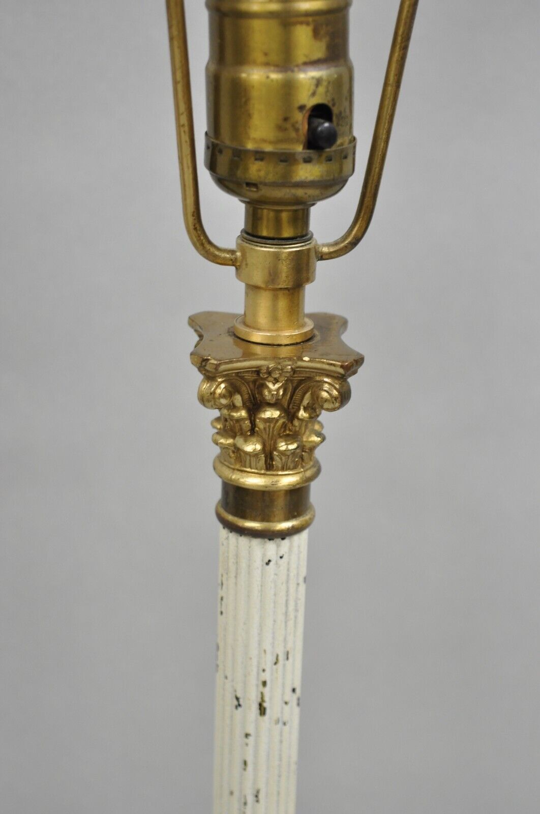 French Empire Neoclassical Small Thin Brass Candlestick Column Table Lamp a Pair