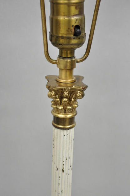 French Empire Neoclassical Small Thin Brass Candlestick Column Table Lamp a Pair