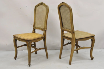 Antique French Provincial Louis XV Style Carved Walnut Cane Side Chair - a Pair
