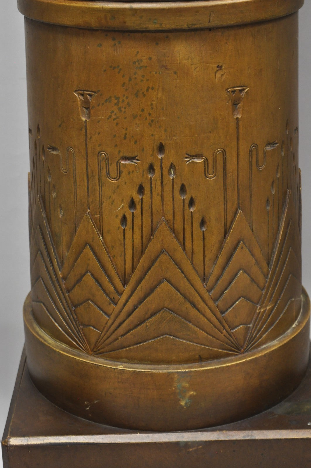 Antique Art Deco 75" Tall Wooden Pedestal Column Geometric Chevron Carved - Pair