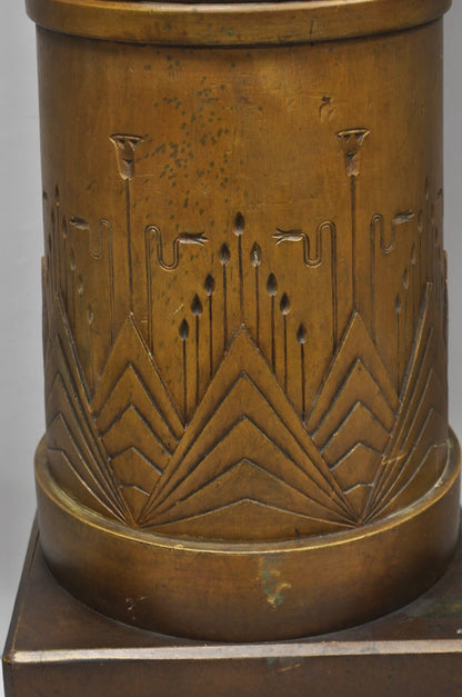 Antique Art Deco 75" Tall Wooden Pedestal Column Geometric Chevron Carved - Pair