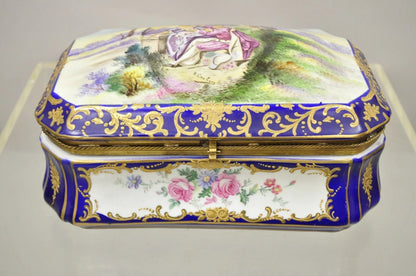 Antique French Victorian Porcelain Hand Painted Hinged Jewelry Trinket Box
