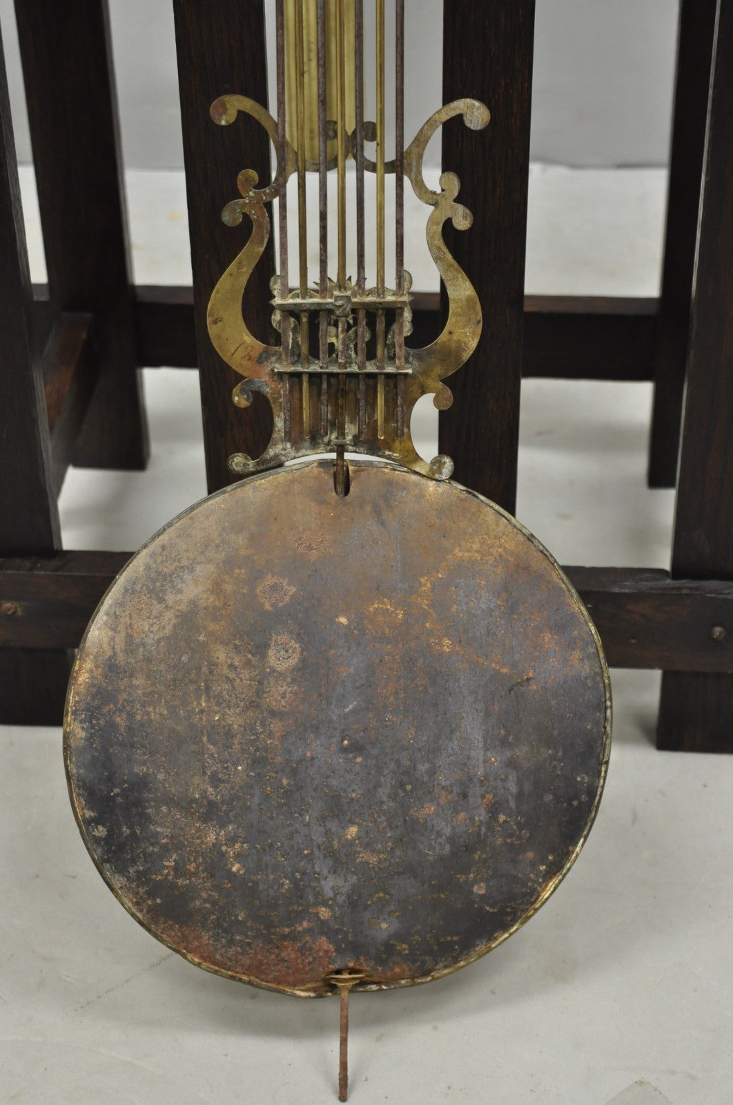 Antique Mission Arts and Crafts Oak Wood Tall Case Grandfather Clock