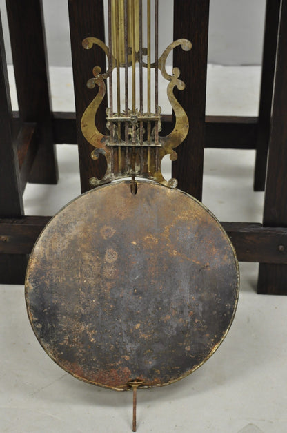 Antique Mission Arts and Crafts Oak Wood Tall Case Grandfather Clock