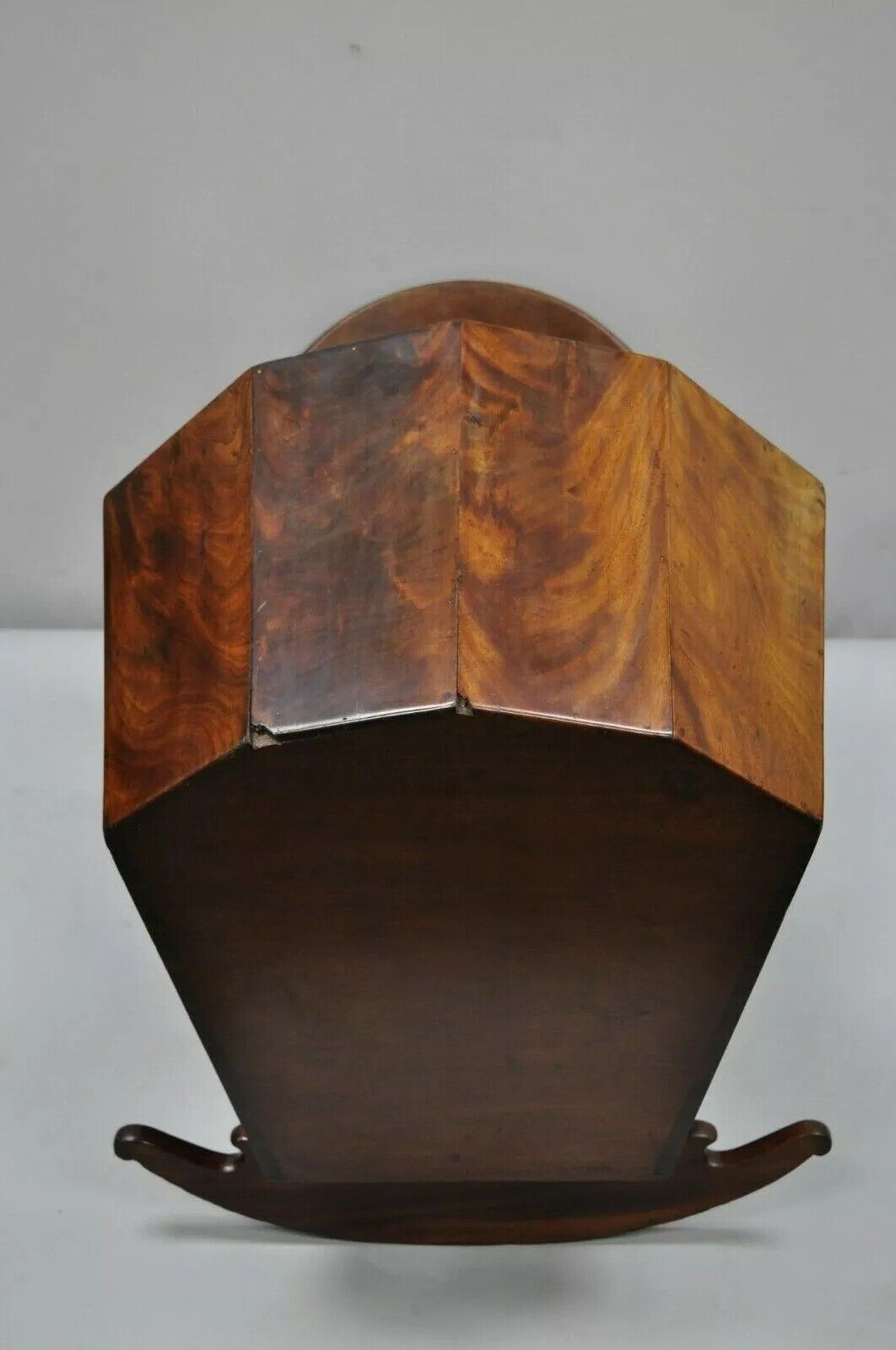Antique Victorian Dovetailed Crotch Mahogany Wooden Hooded Baby Cradle