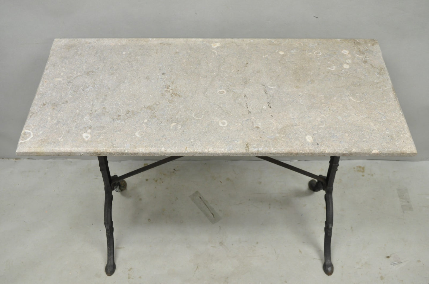Antique French Victorian Cast Iron Pastry Table Base Marble Top Console Table