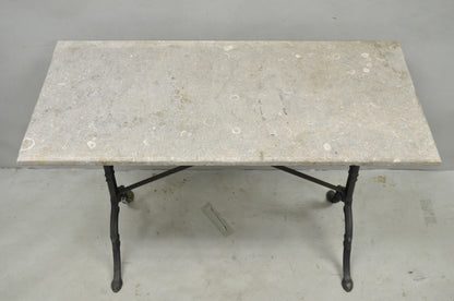 Antique French Victorian Cast Iron Pastry Table Base Marble Top Console Table