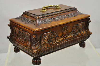 French Empire Rococo Style Carved Mahogany Paw Feet Jewelry Vanity Trinket Box