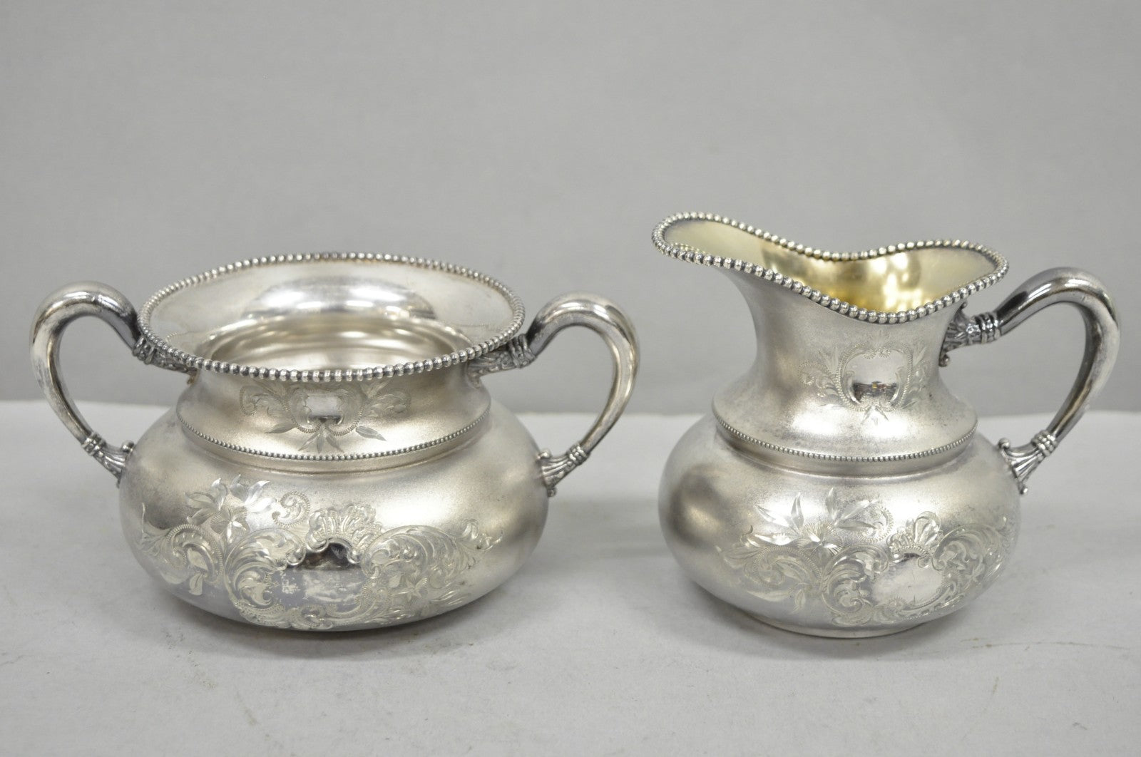 Antique EG Webster English Art Nouveau Silver Plated Repousse Tea Set - 3 Pc Set