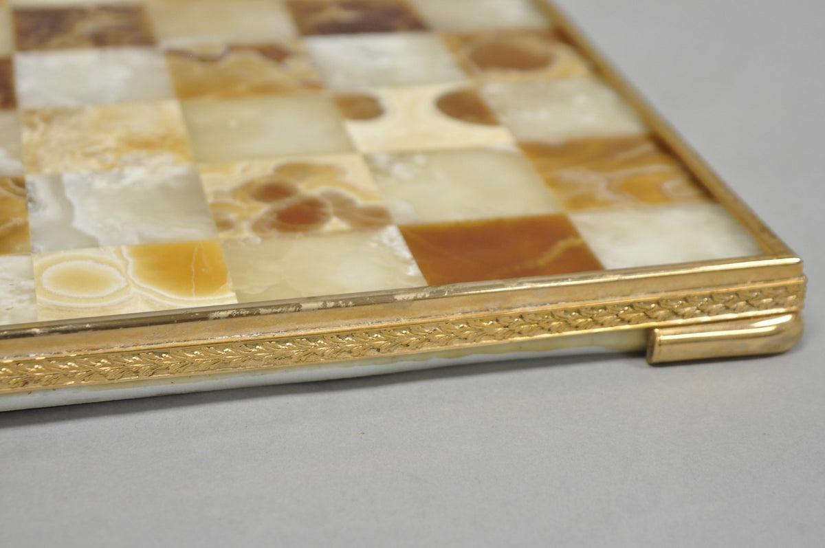 Vintage Mid Century Modern Mosaic Brown Onyx Stone Chess Game Checkerboard