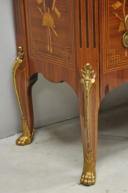 Vintage French Louis XV Style Marquetry Inlay Marble Top Commode Dresser Chest