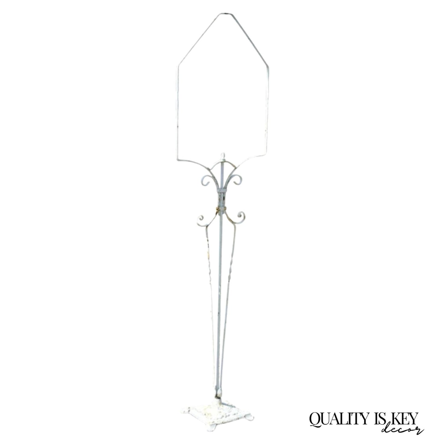 Antique French Art Deco Art Nouveau White Painted Wrought Iron Birdcage Stand