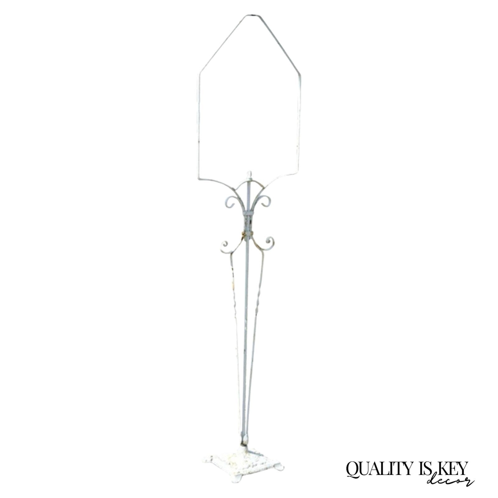Antique French Art Deco Art Nouveau White Painted Wrought Iron Birdcage Stand