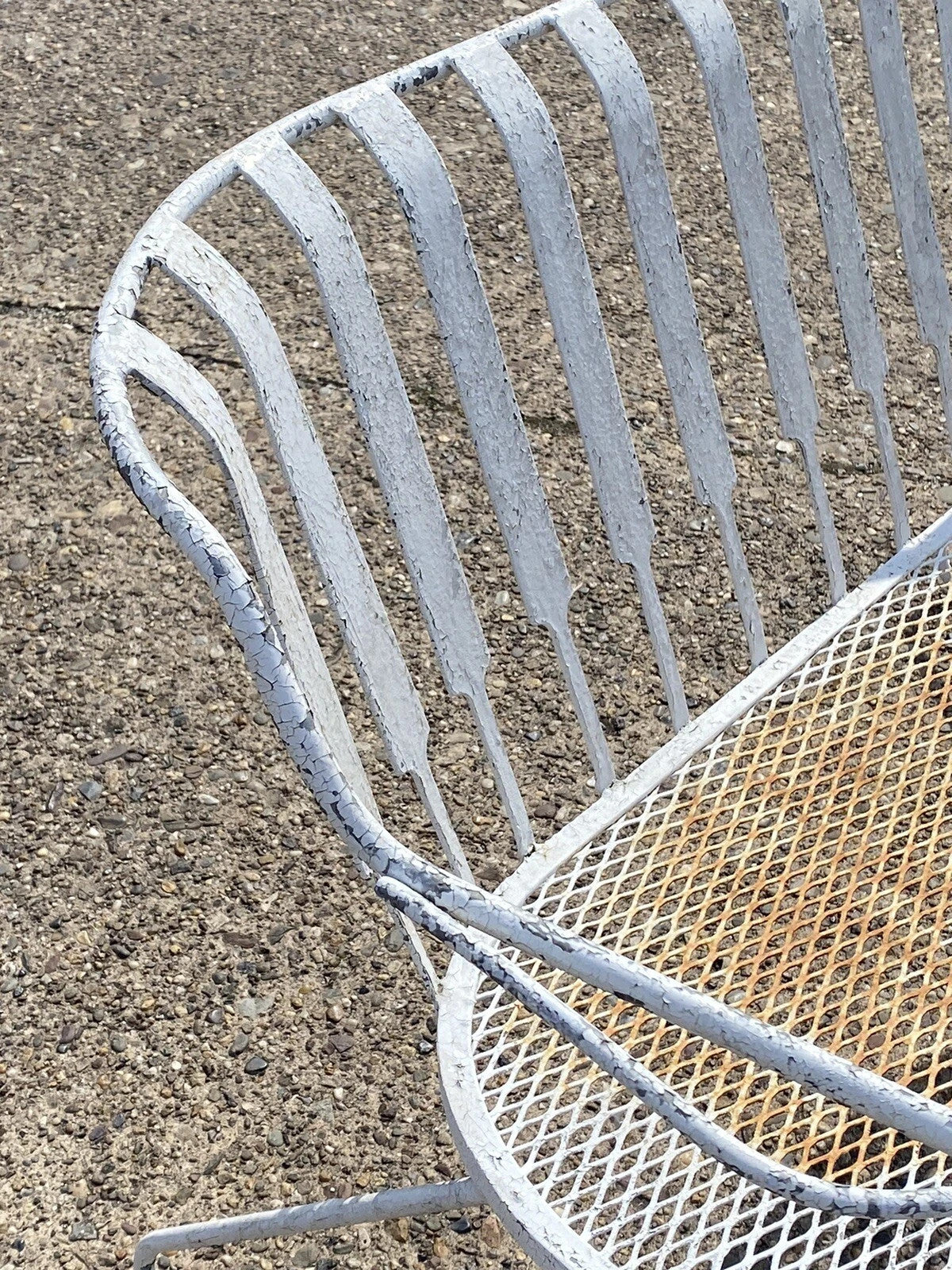 Vintage Mid Century Modern Wrought Iron Sculptural Garden Patio Loveseat Sofa