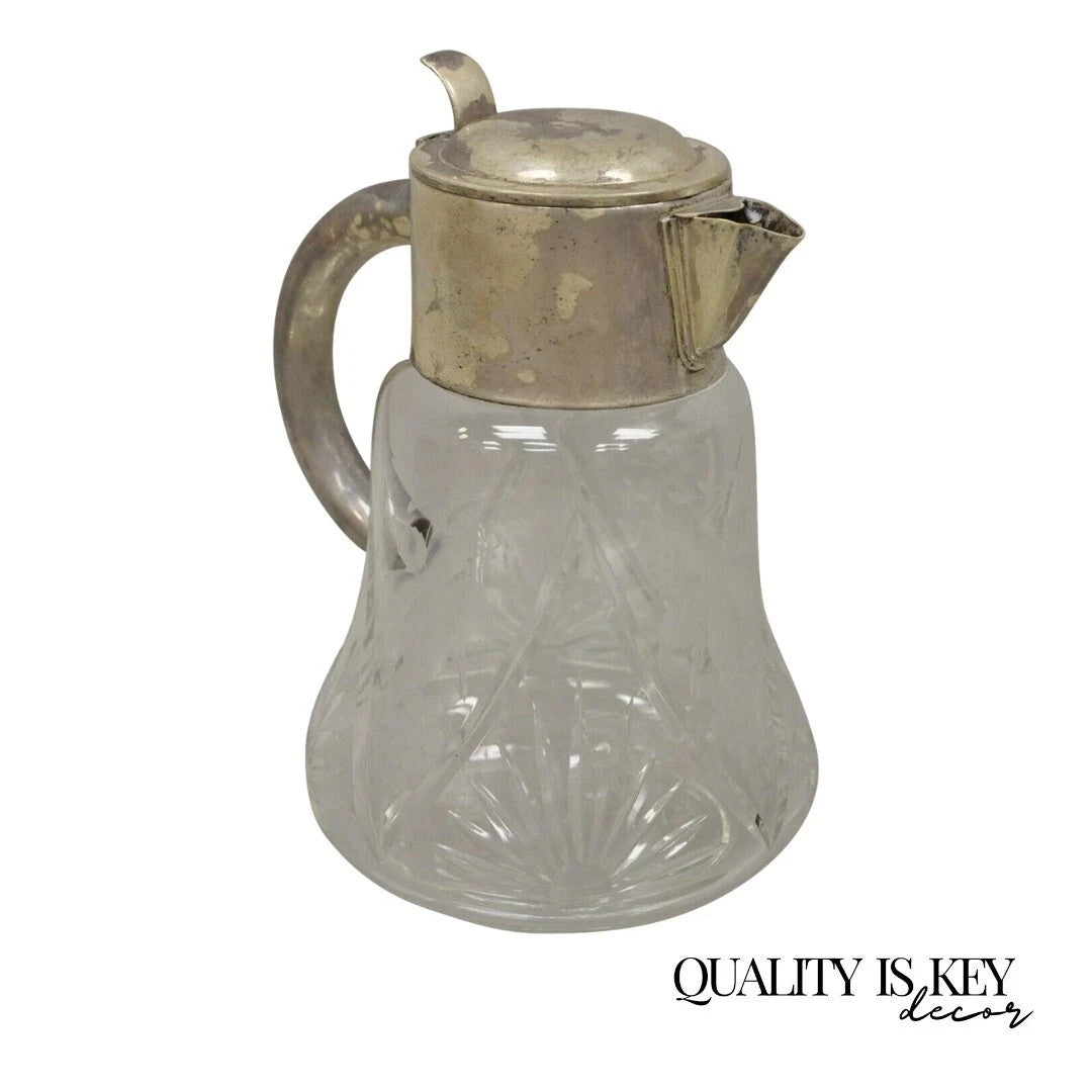 Antique Victorian Silver Plated German Cut Crystal Glass Lemonade Water Pitcher
