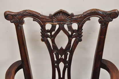 Chippendale Style Mahogany Carved Ball and Claw Dining Arm Chairs - a Pair