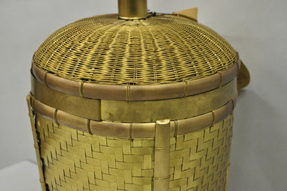 Vintage Chapman Hollywood Regency English Style Brass Woven Basket Table Lamp