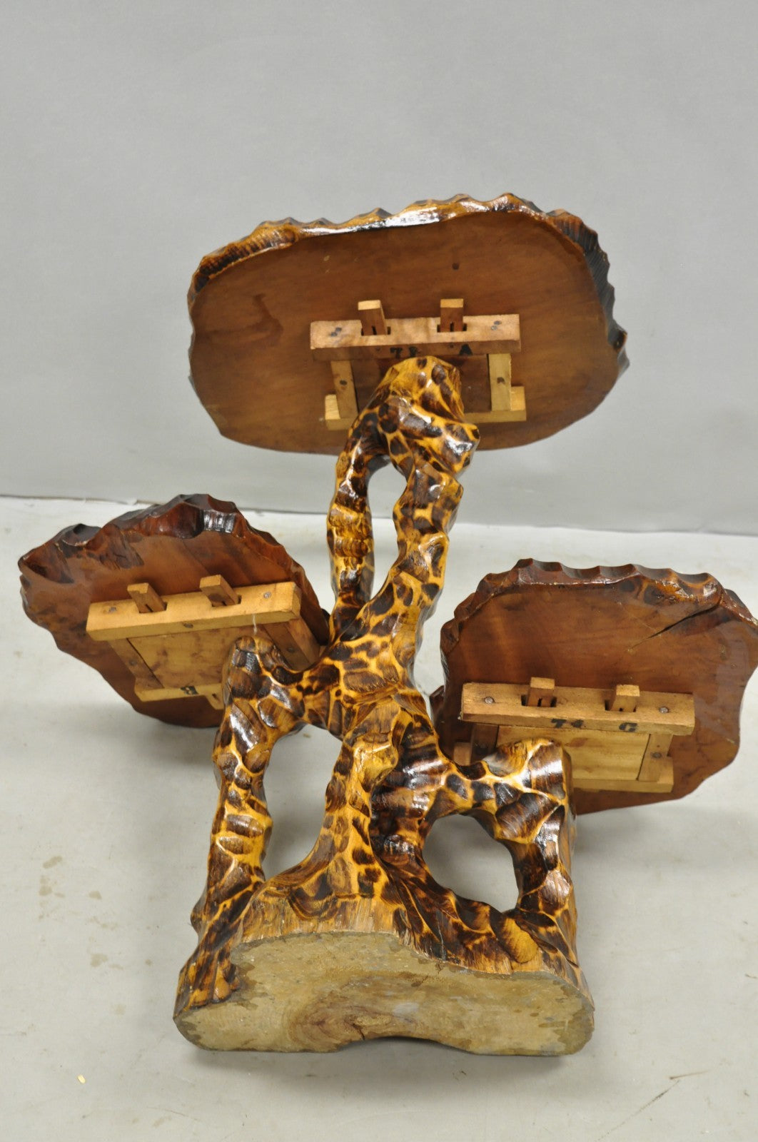 Vintage Mid Century Modern Live Edge 3 Tier Walnut Plant Stand Side Table