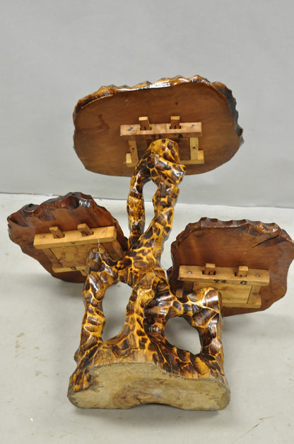 Vintage Mid Century Modern Live Edge 3 Tier Walnut Plant Stand Side Table