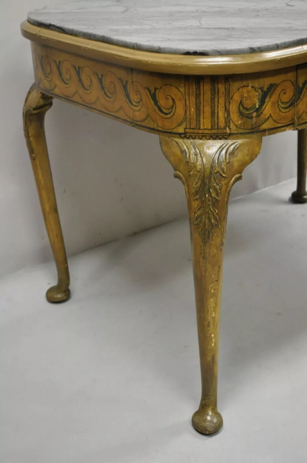 Antique French Adams Style Hand Painted Queen Anne One Drawer Center Table