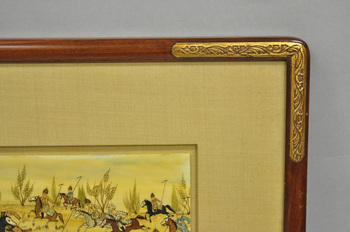 Vintage Persian Miniature Framed Hand Painted Polo Players & Horses on Bone