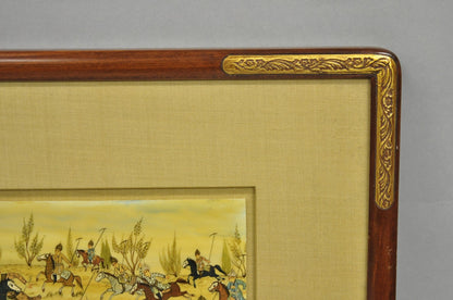 Vintage Persian Miniature Framed Hand Painted Polo Players & Horses on Bone