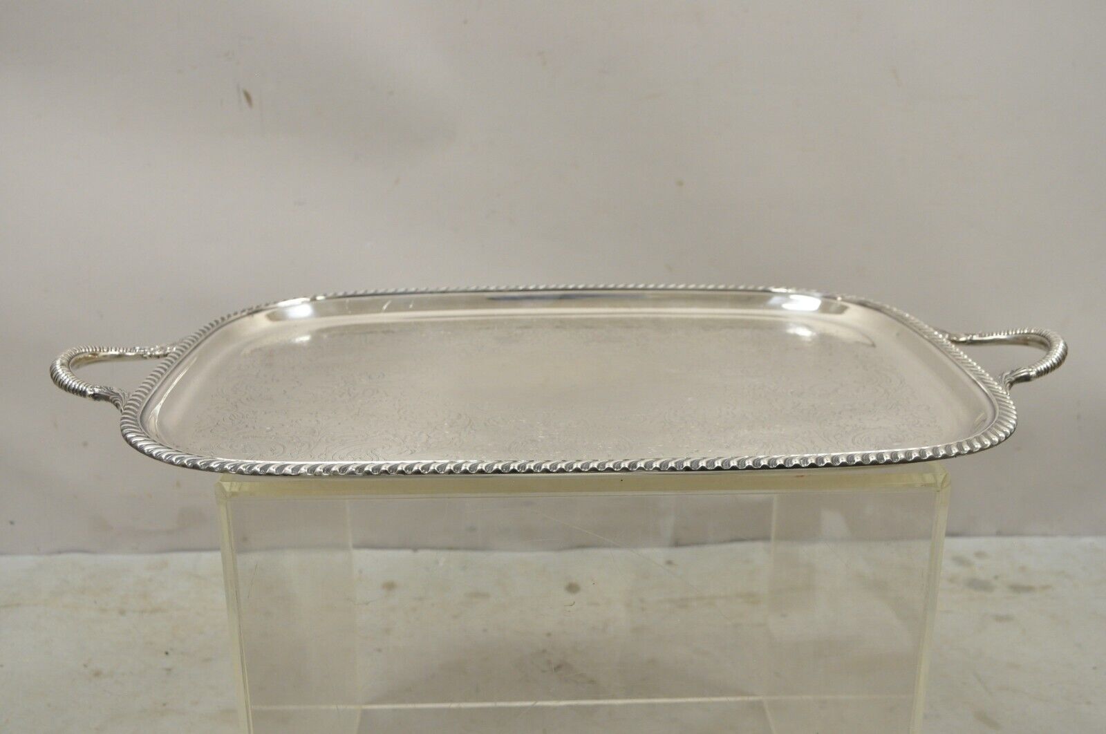 Vintage Victorian EPC Silver Plated Etched Twin Handle Serving Platter Tray