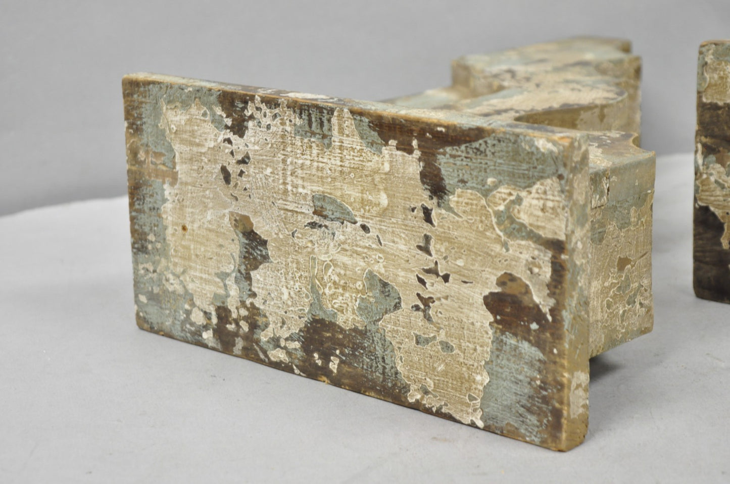 Victorian Carved Wood Blue & White Distress Painted Corbel Wall Bracket - a Pair