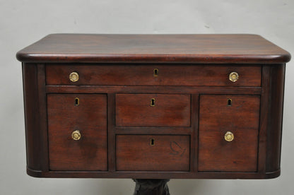 Antique American Empire Carved Paw Foot Pedestal Base Work Stand Side Table