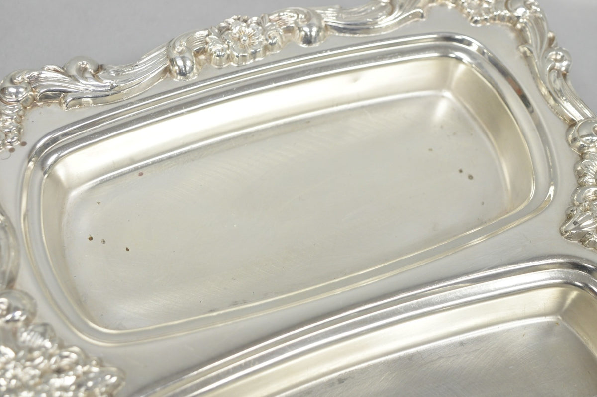 Vintage Poole Lancaster Rose Victorian Silver Plated Twin Double Butter Dish (B)