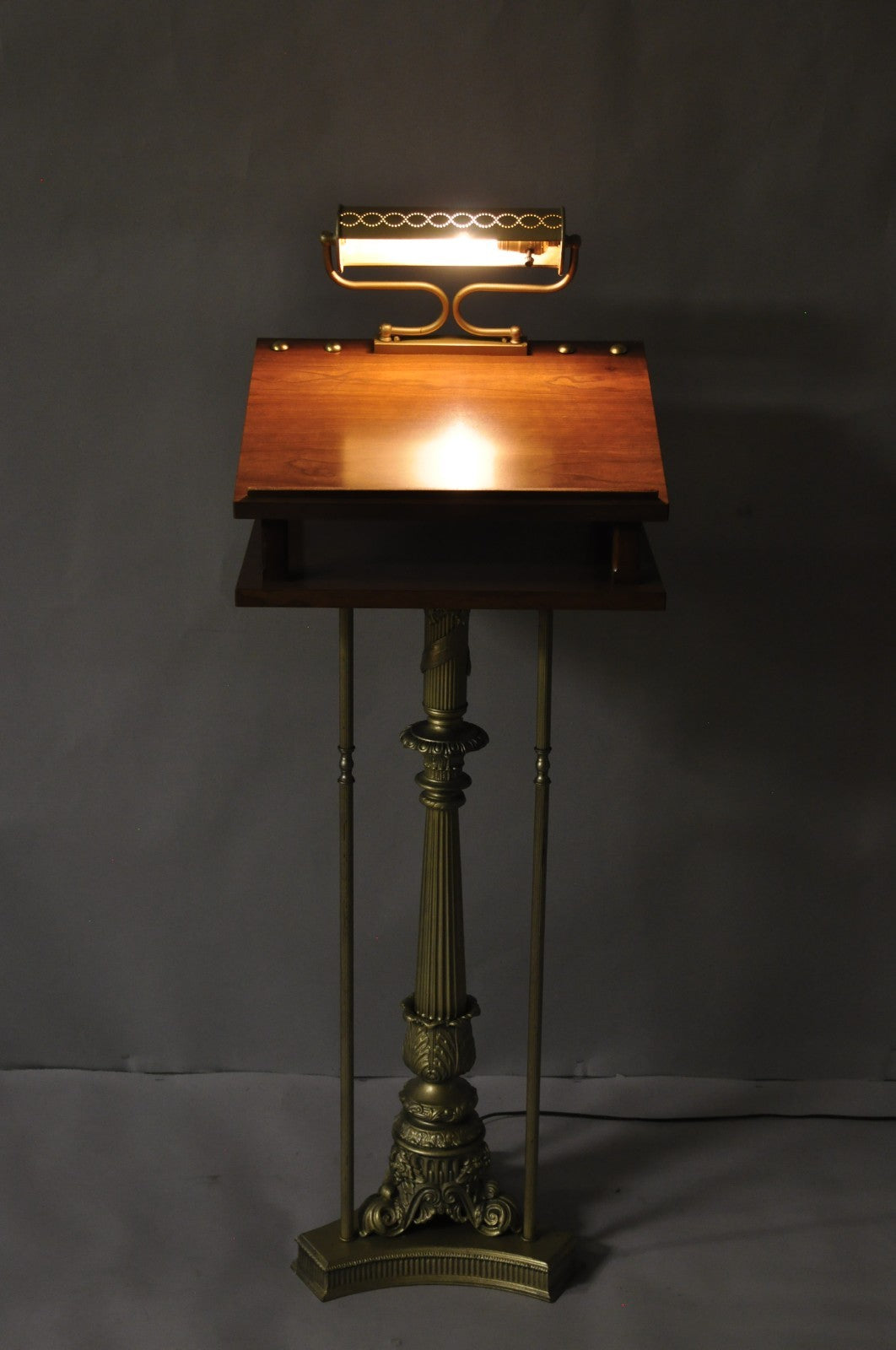 Vintage Victorian Lighted Podium Metal Column Pedestal Base Lectern Book Stand