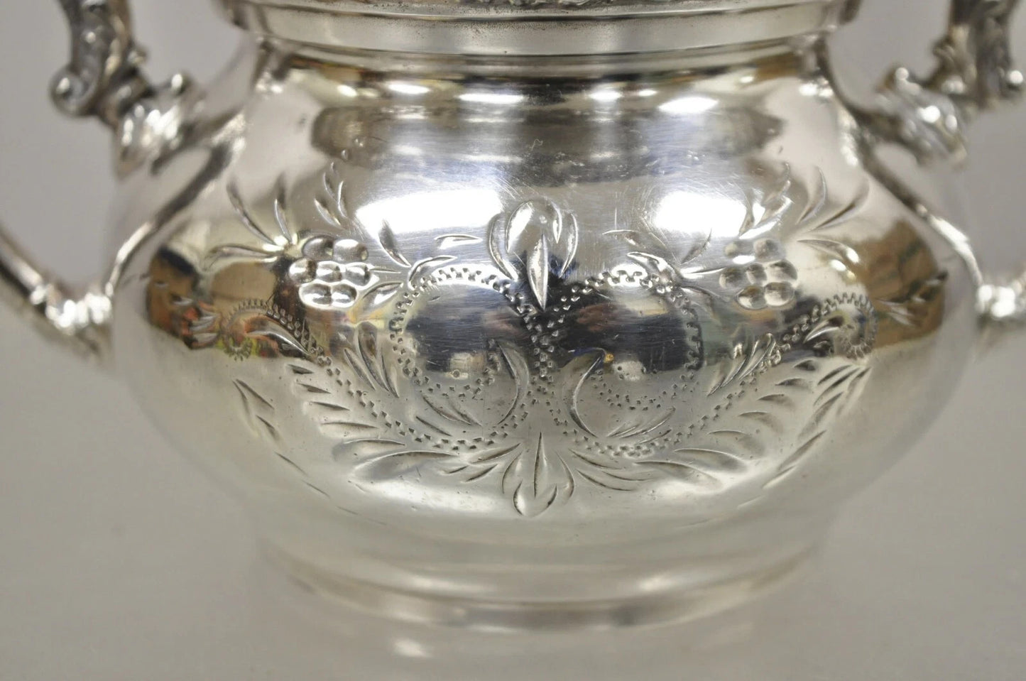 Antique Van Bergh Silver Plated Victorian Tea Serving Set w/ Monogram - 3 Pc Set