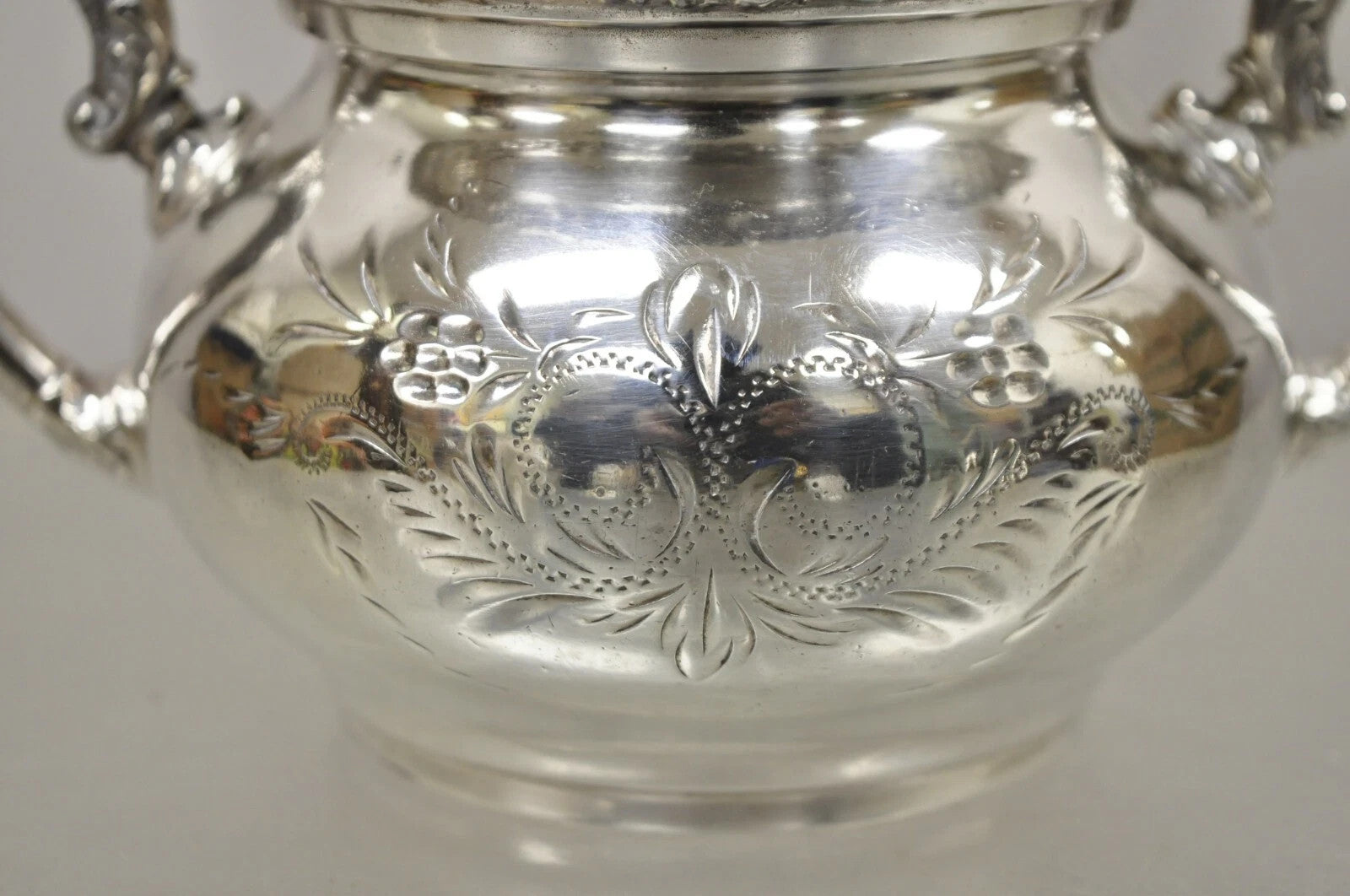 Antique Van Bergh Silver Plated Victorian Tea Serving Set w/ Monogram - 3 Pc Set