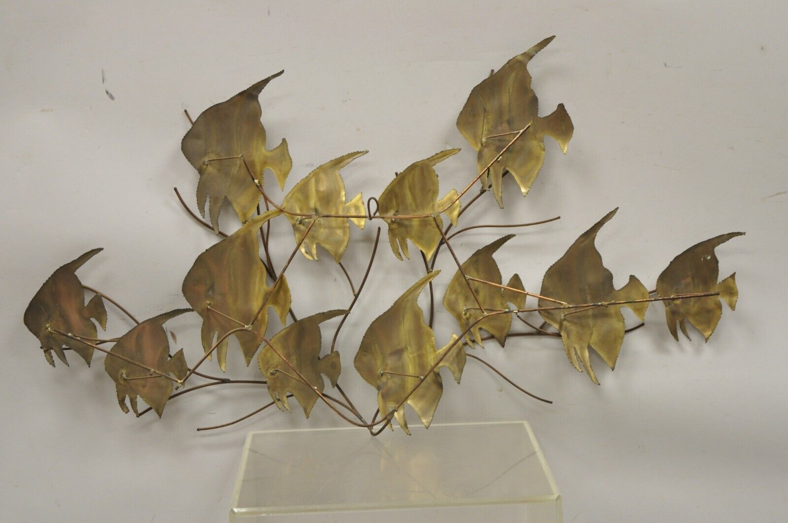 Vintage Bergasse Mid Century Modern Brass Metal School of Fish Wall Sculpture