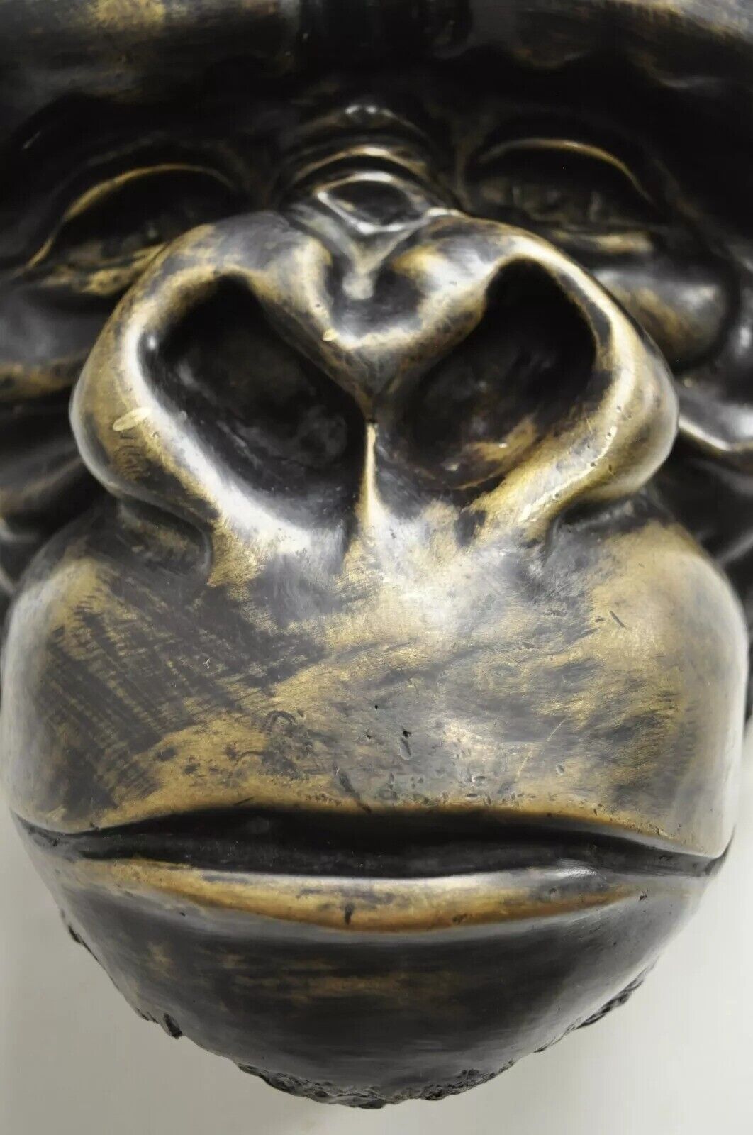 Large Cast Bronze 20" Gorilla Head Wall Sculpture Statue Wildlife Collector (A)
