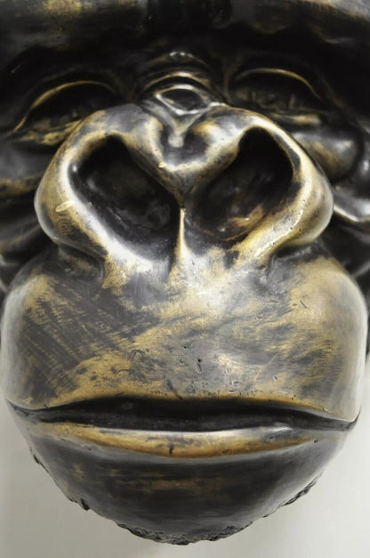 Large Cast Bronze 20" Gorilla Head Wall Sculpture Statue Wildlife Collector (A)