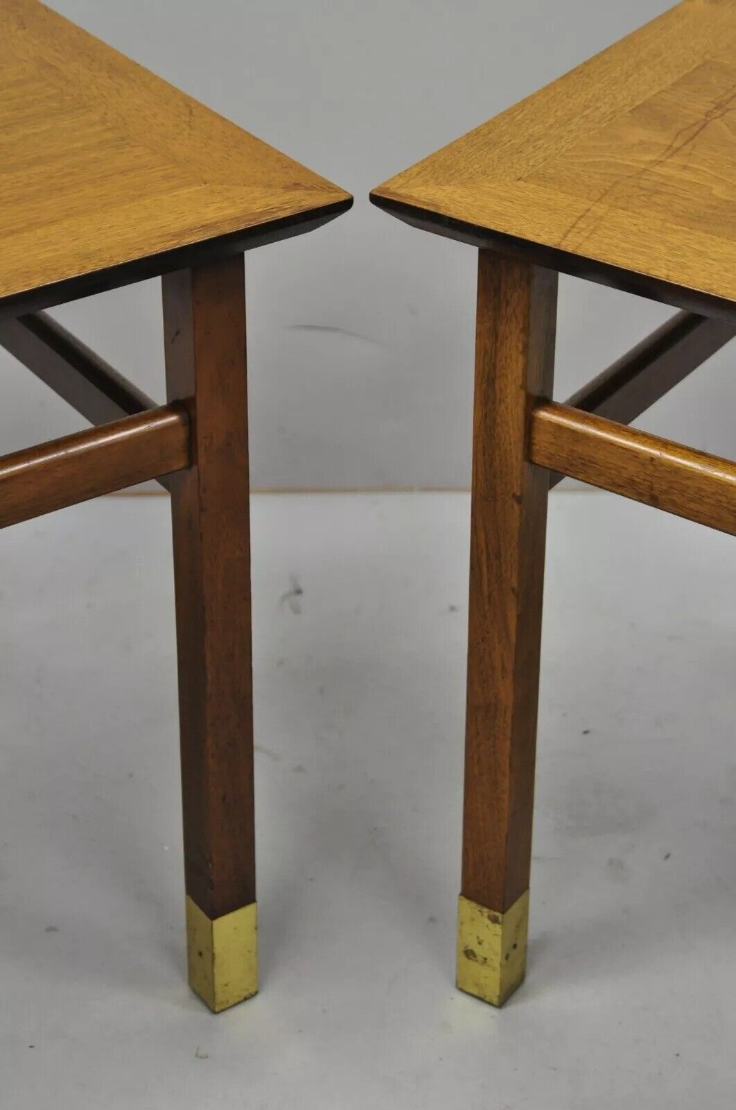 Mid Century Modern Walnut & Brass American of Martinsville End Tables - a Pair