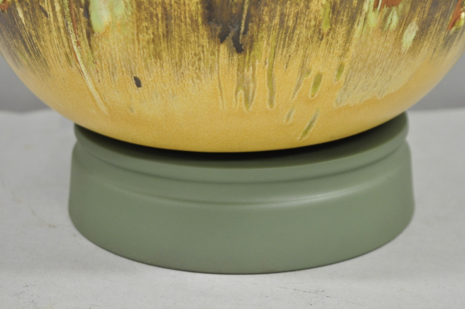 Mid Century Modern Large Volcanic Glazed Pottery Yellow & Green Table Lamp