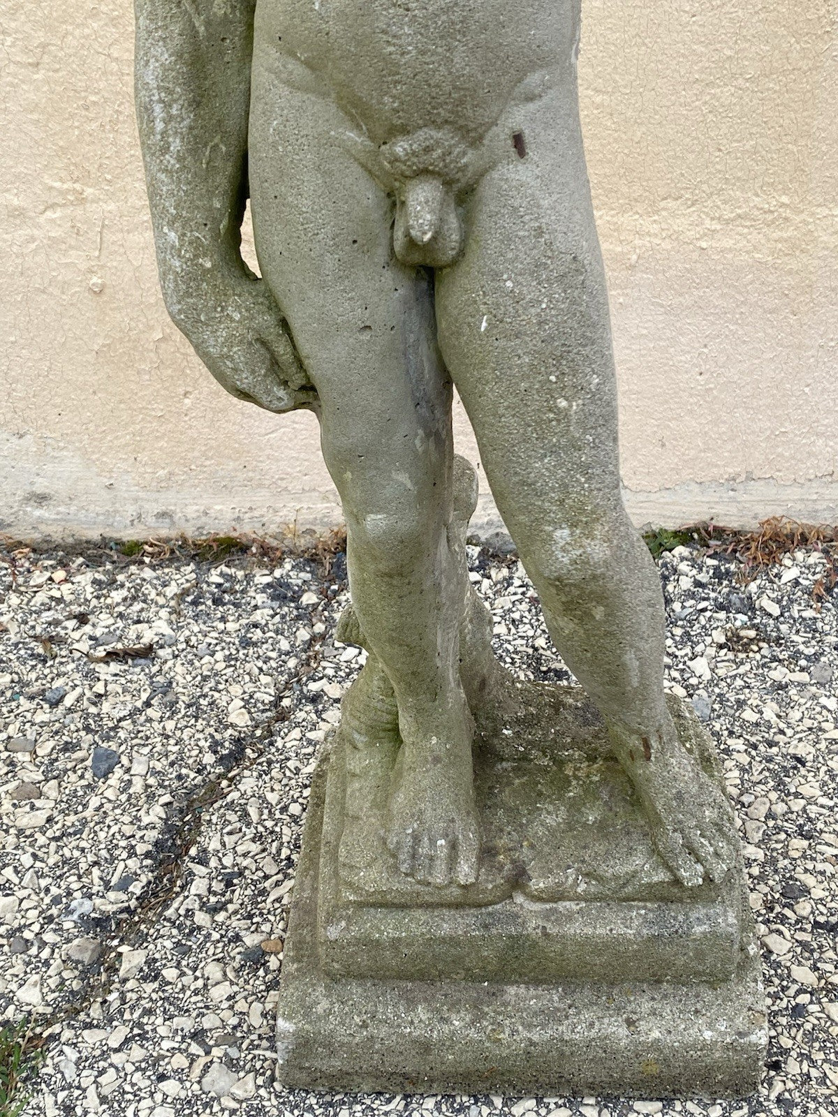 Antique Cast Stone Concrete Small 24" Nude Garden Statue Sculpture of David