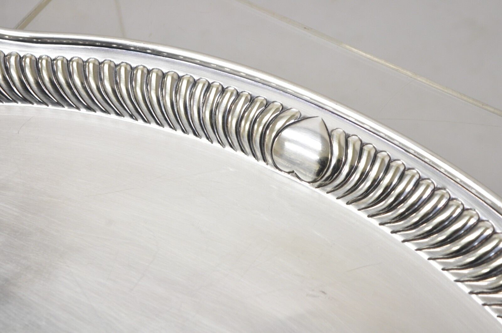 Antique English Edwardian Eagle & Crown Engraved Oval Serving Platter Tray