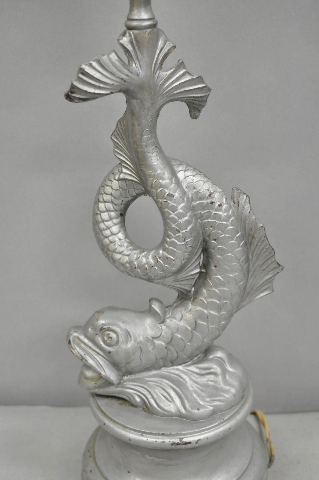 Vintage French Neoclassical Style Figural Gilt Metal Serpent Dolphin Table Lamp