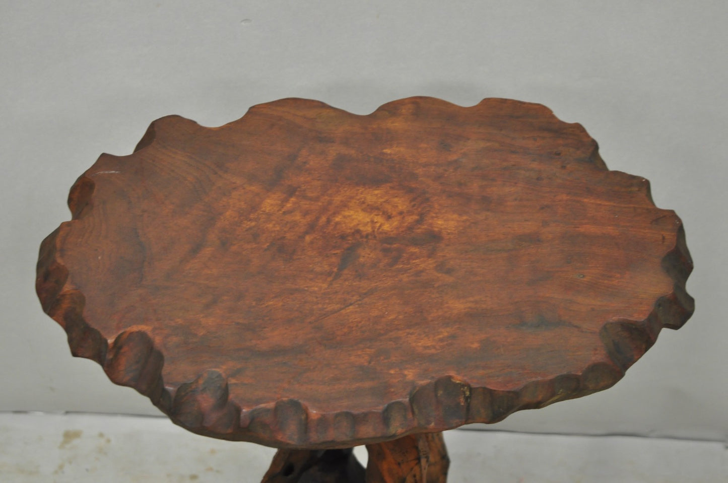 Vintage Mid Century Modern Live Edge 2 Tier Walnut Plant Stand Side Table