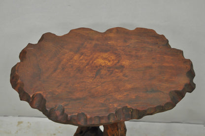 Vintage Mid Century Modern Live Edge 2 Tier Walnut Plant Stand Side Table