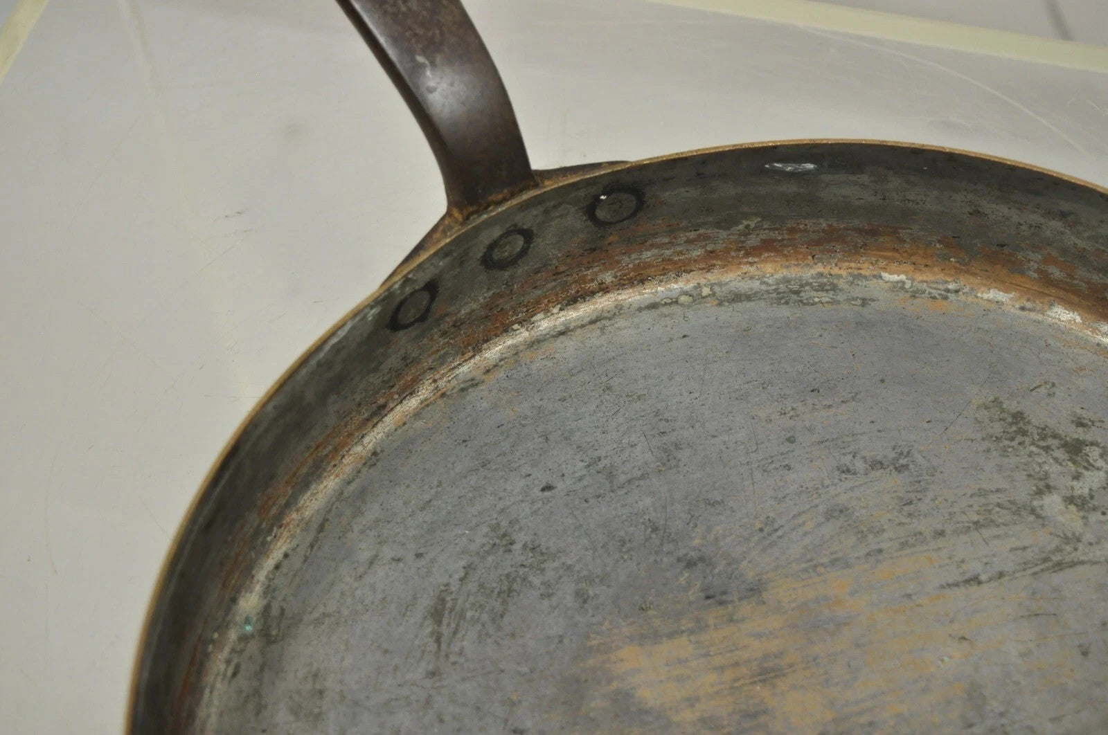 Antique French Country 11" Round Hand Forged Copper Sauce Pan Pot with Handle