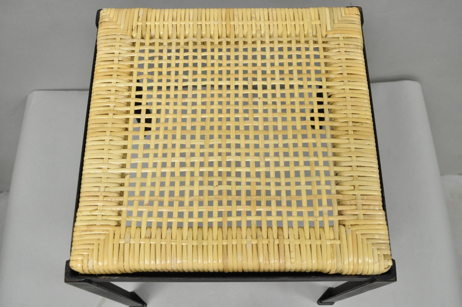 Mid Century Modern Danny Ho Fong Tropi-Cal Iron Cane Side Table Stool - Set of 4