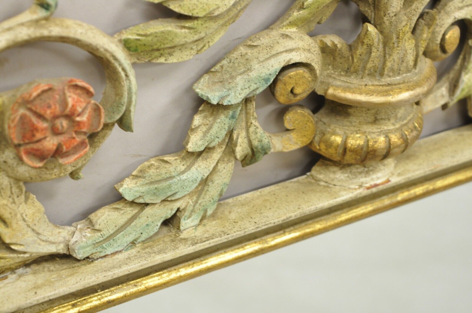 Vintage Italian Neoclassical Carved Wood Painted Birds & Flowers Wall Mirror