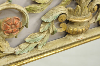 Vintage Italian Neoclassical Carved Wood Painted Birds & Flowers Wall Mirror