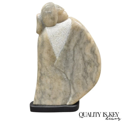 Ned Archuleta Native American Figural Woman Carved Alabaster Figure Sculpture